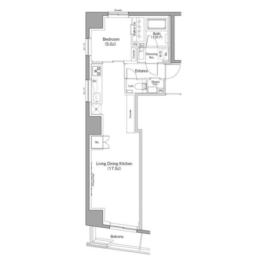 ザ・パークハビオ日本橋小伝馬町　201号室［ペット可］の間取り図