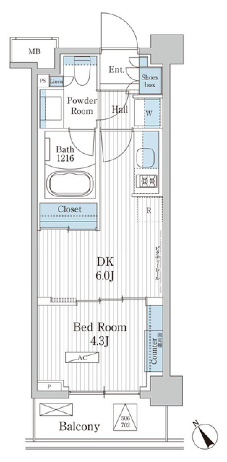 パークアクシス門前仲町テラス　506号室［ペット可］の間取り図
