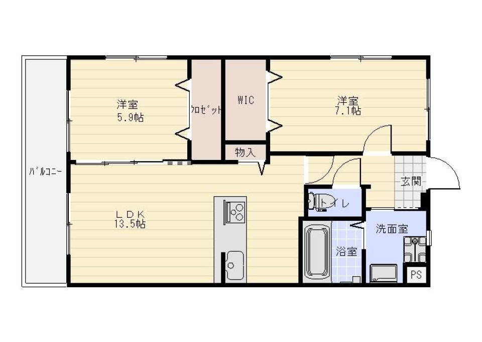 ぽかぽかLDKのキッチンは白樺色の間取り図