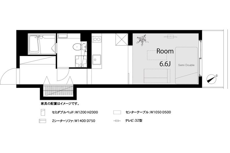 ワンルームですが、キッチンと居室の間にはルーバーがあります！