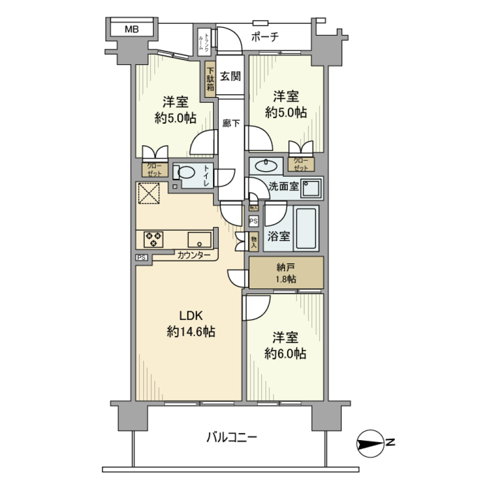 オーベルグランディオ萩中２号棟　814号室の間取り図
