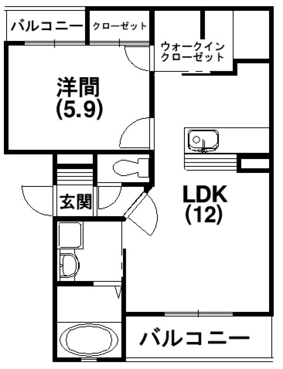 収納&水回り充実の1LDKの間取り図