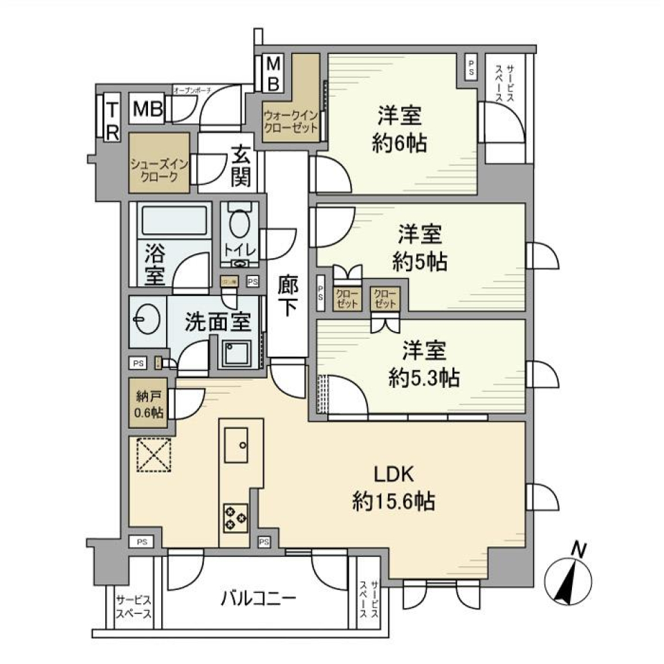 プラウド平和台テラス　401号室の間取り図