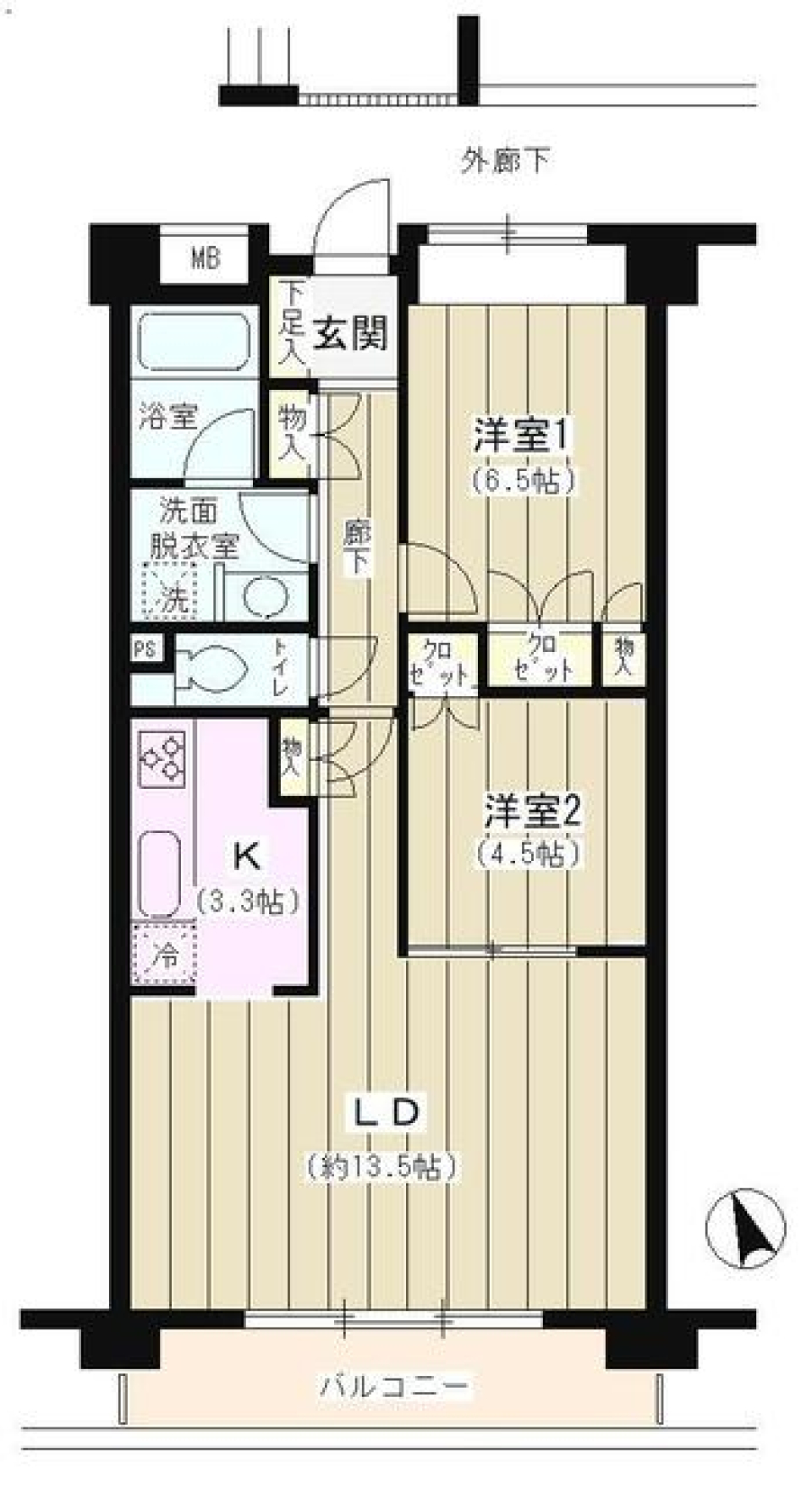 ラヴィーン等々力　102号室の間取り図