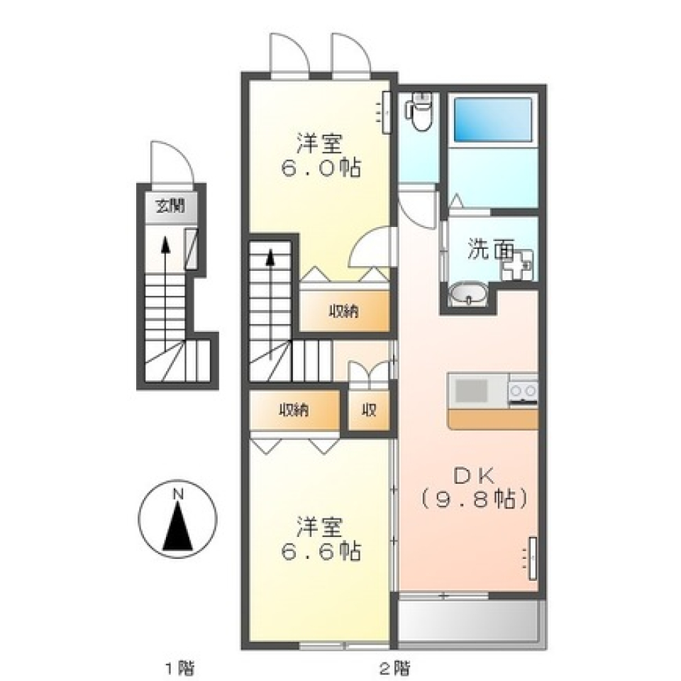 お部屋をつなげると広々リビングに［ペット可］の間取り図