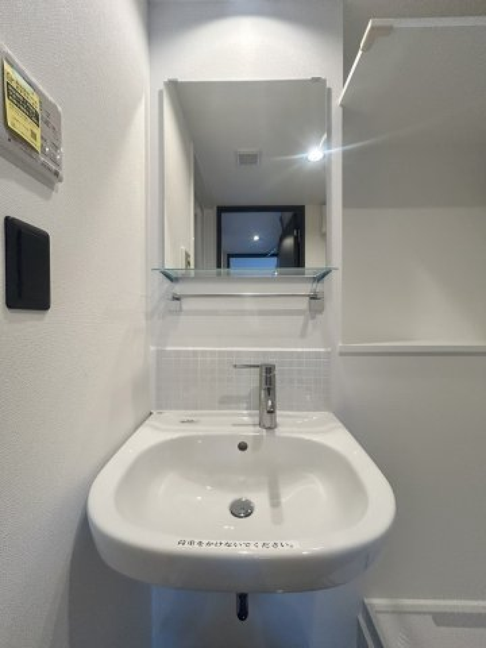 洗面台もシンプル設計で素敵！収納は別に買い足すと便利そうです。