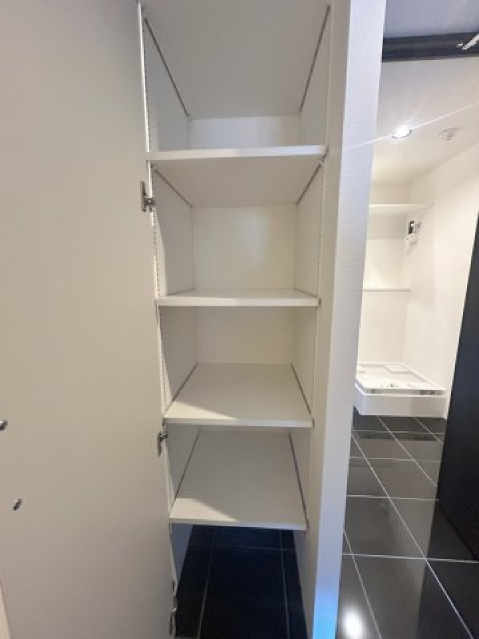 お隣にも収納が。こっちはストック類なんかを入れておいても良いですね。