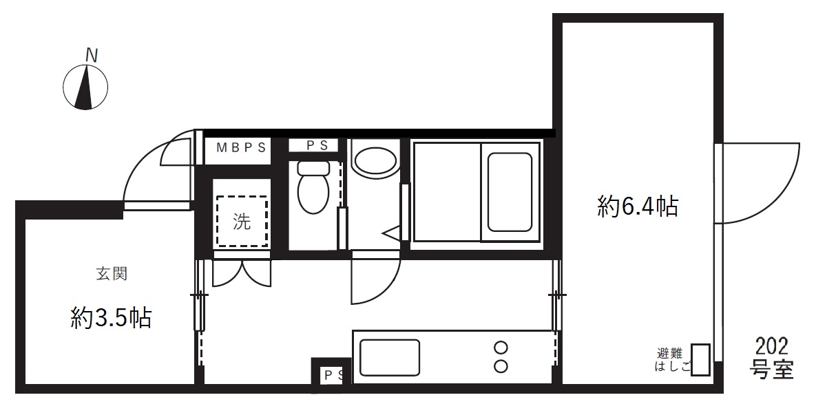 広めの玄関とキッチン、洋室のある間取りです。