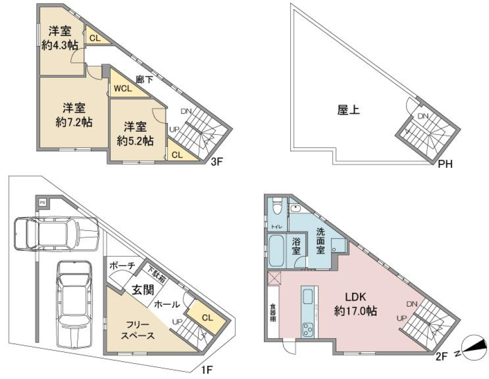 覚王山の家　プラスギャラリー 1棟［ペット可］の間取り図