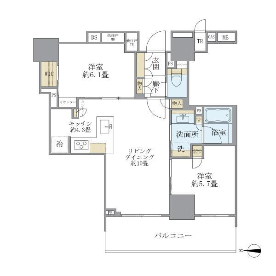 ＢｒｉｌｌｉａＴｏｗｅｒ上野池之端　702号室の間取り図