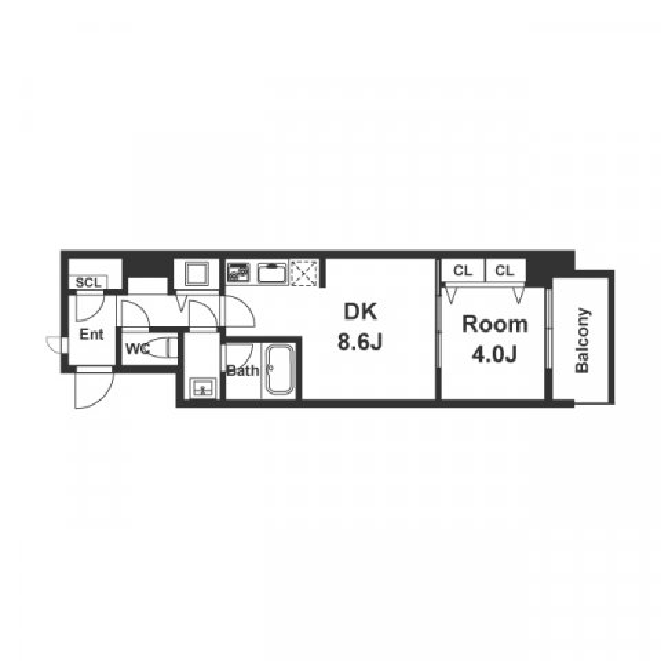 スプランディッド淀屋橋DUE 1409号室［ペット可］の間取り図