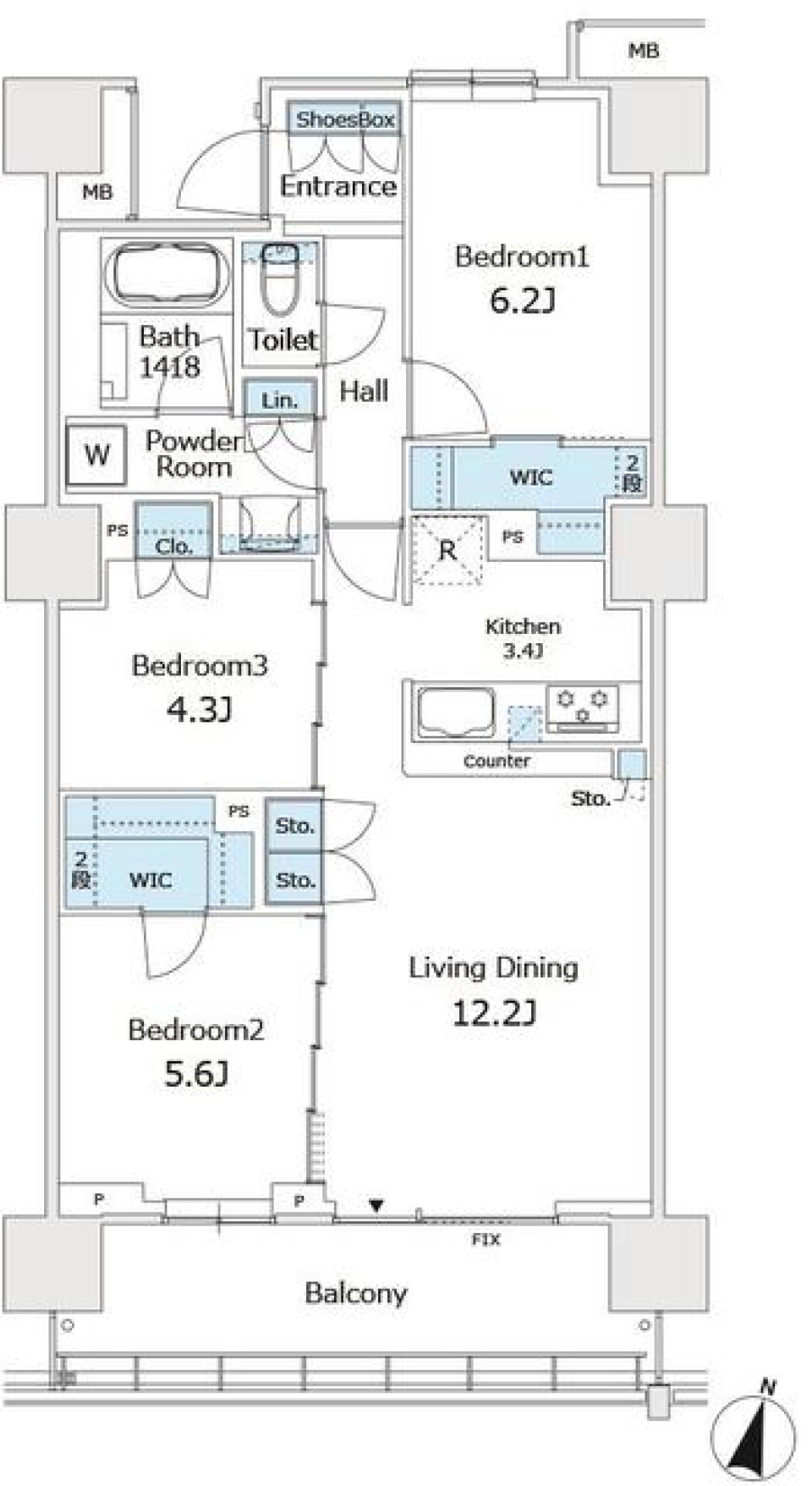 大宮スカイ＆スクエア　ザ・タワー　1414号室［ペット可］の間取り図
