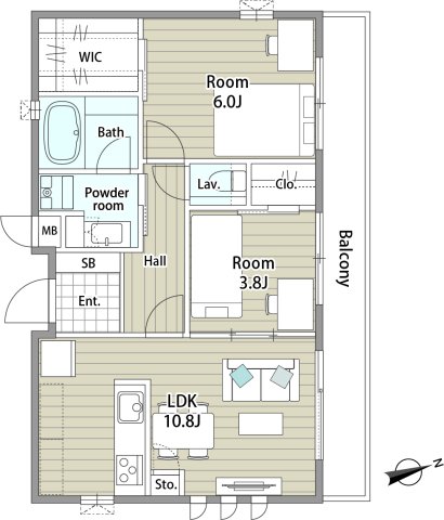 部屋それぞれの空間面積をたっぷりとっています。全部屋収納付き！