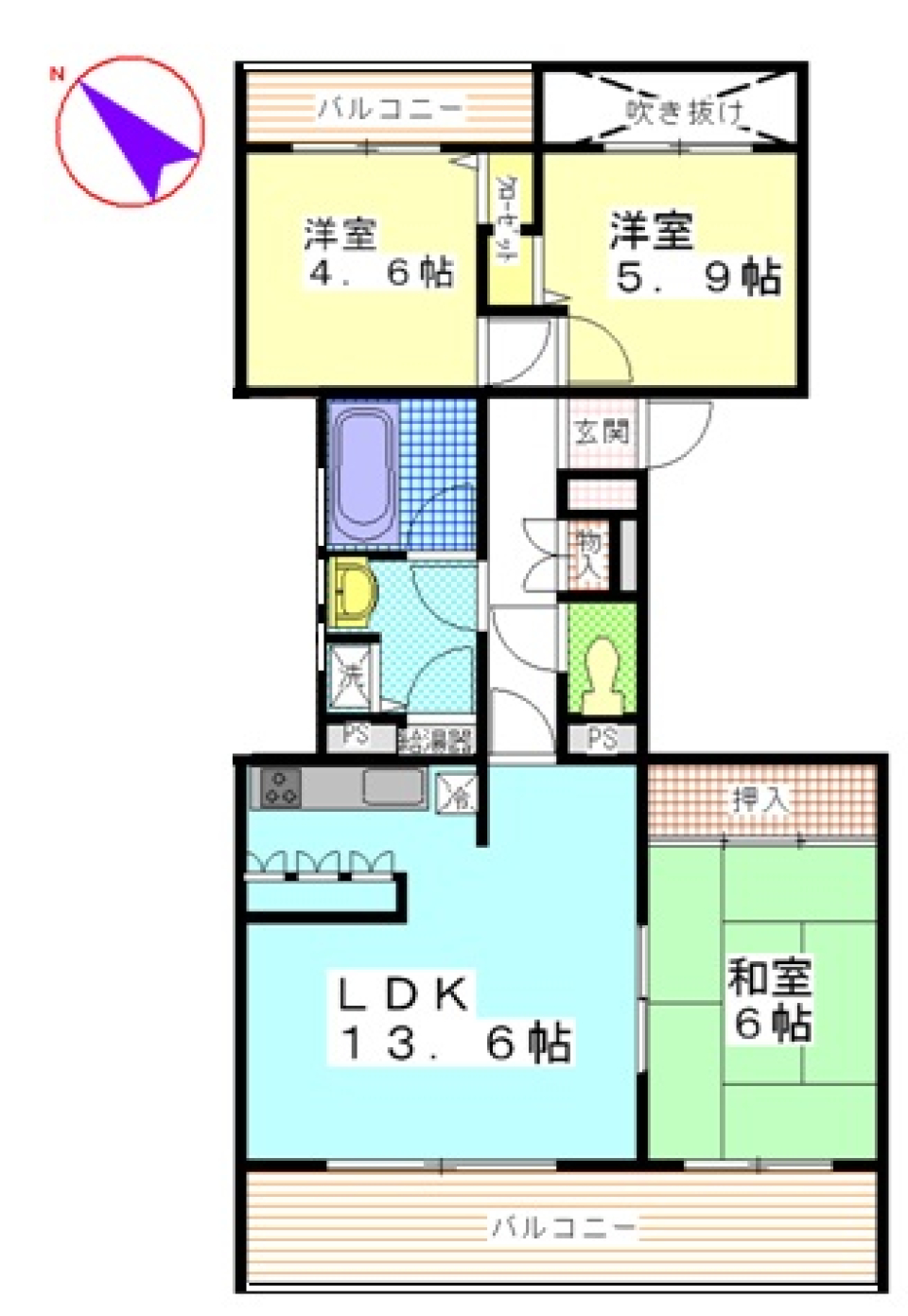 ハイツ東戸塚Ⅱ　Ｂ棟　206号室の間取り図