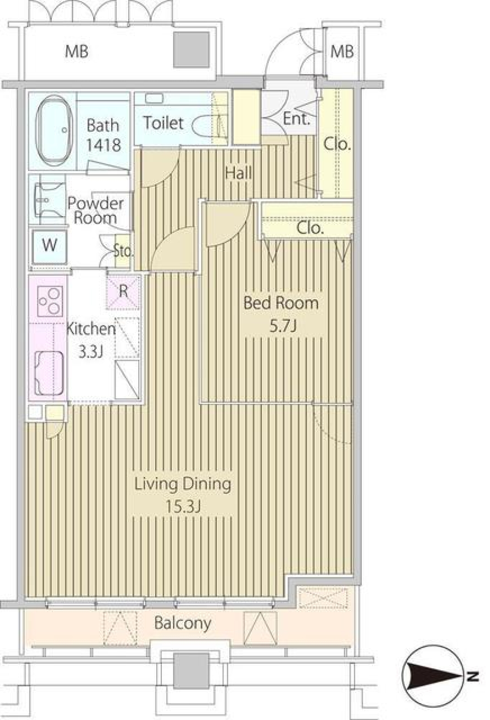 ＭＯＭＥＮＴＯ　ＳＨＩＯＤＯＭＥ　1506号室［ペット可］の間取り図