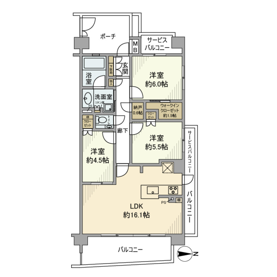 ウェリス茅ヶ崎東海岸南　508号室の間取り図