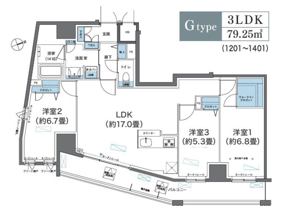 栖　浅草蔵前　1401号室［新築］の間取り図