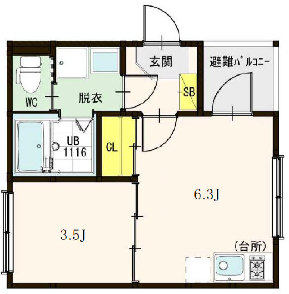 ハーモニーテラス北田辺　102号室の間取り図