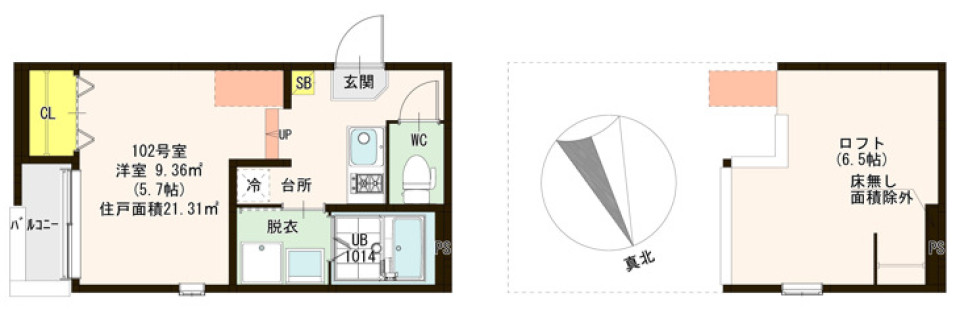 ハーモニーテラス淀下津町Ⅱ　102号室の間取り図