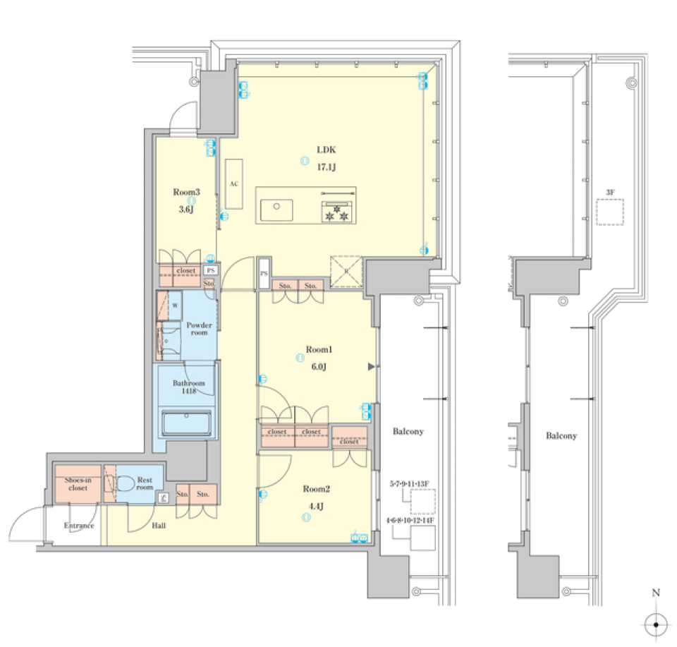 ＲＪＲ堺筋本町タワー　312号室の間取り図