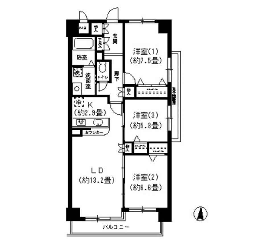 ＬＯＮＧ　ＶＥＲＳＡＮＴ　601号室の間取り図