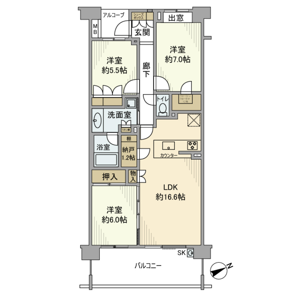 グランノア宮前平　619号室の間取り図