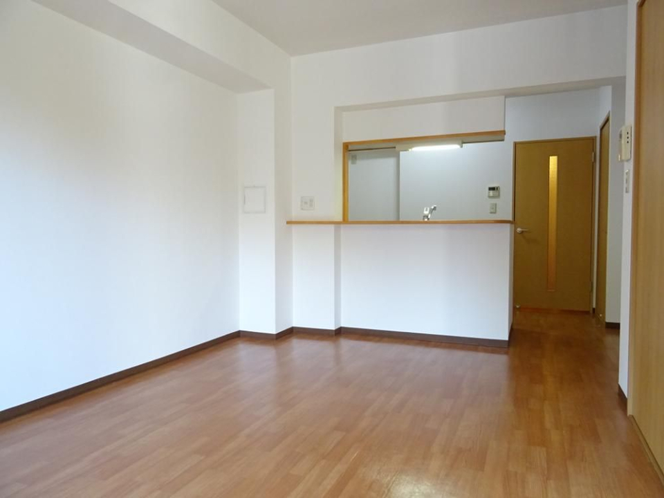 対面キッチンのある13.1帖のリビング。