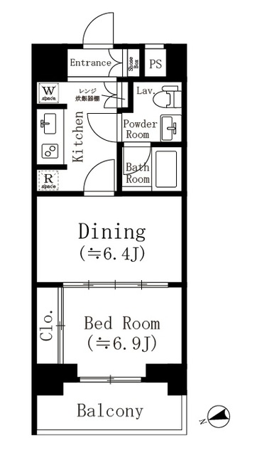 キッチンが分かれている1DKの間取りです。