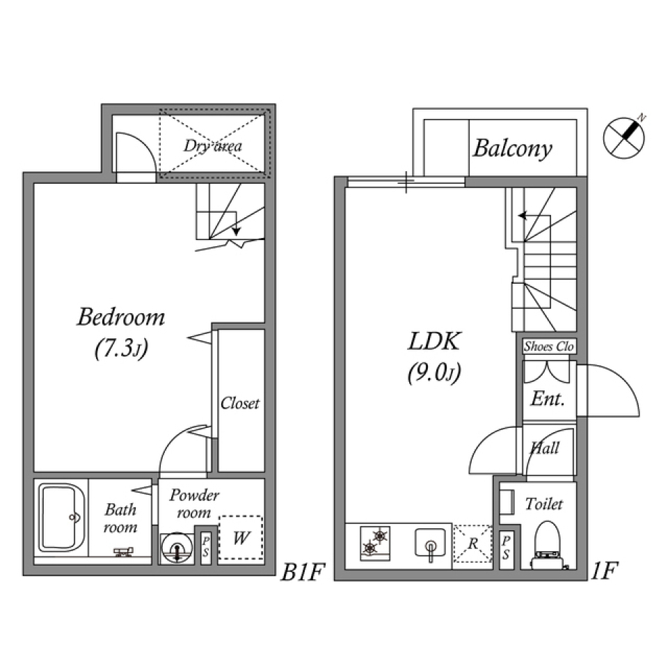 ドキドキする螺旋階段［ペット可］の間取り図