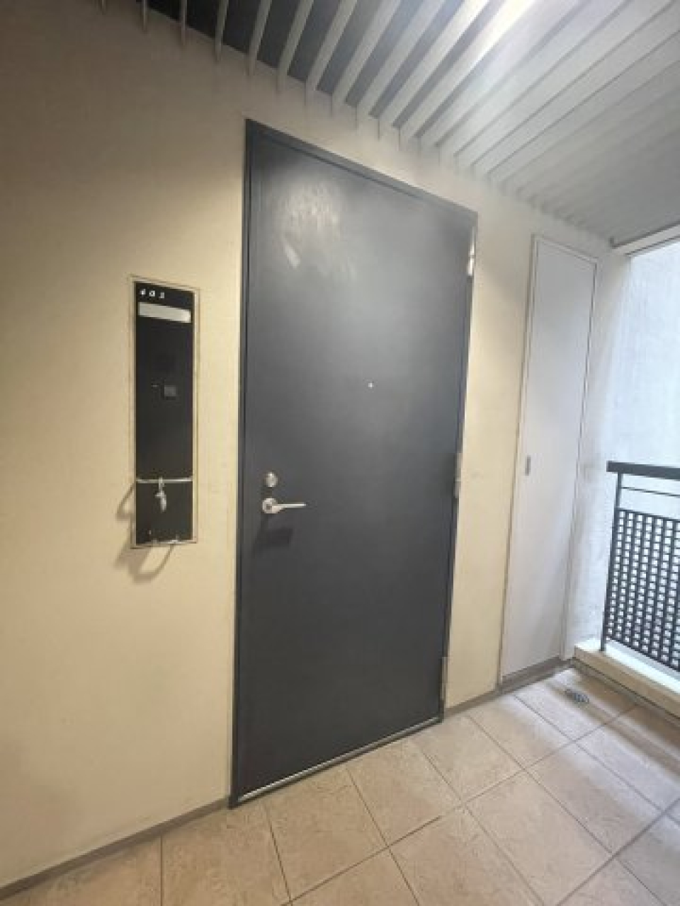 玄関扉はブラックです。