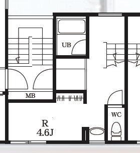 メゾネットタイプ３階の間取り。玄関と水回りがまとまっています。