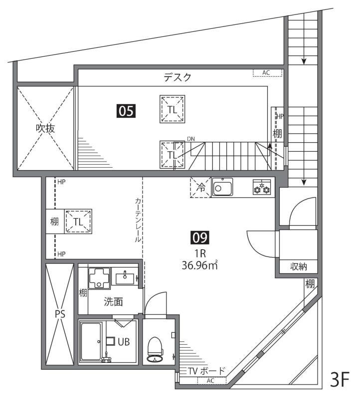 09と書いてあるのが今回のお部屋。約36.96㎡とゆとりある広さ！