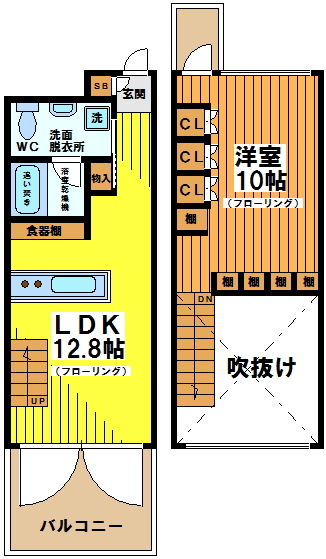 2フロアに分かれたメゾネットです。