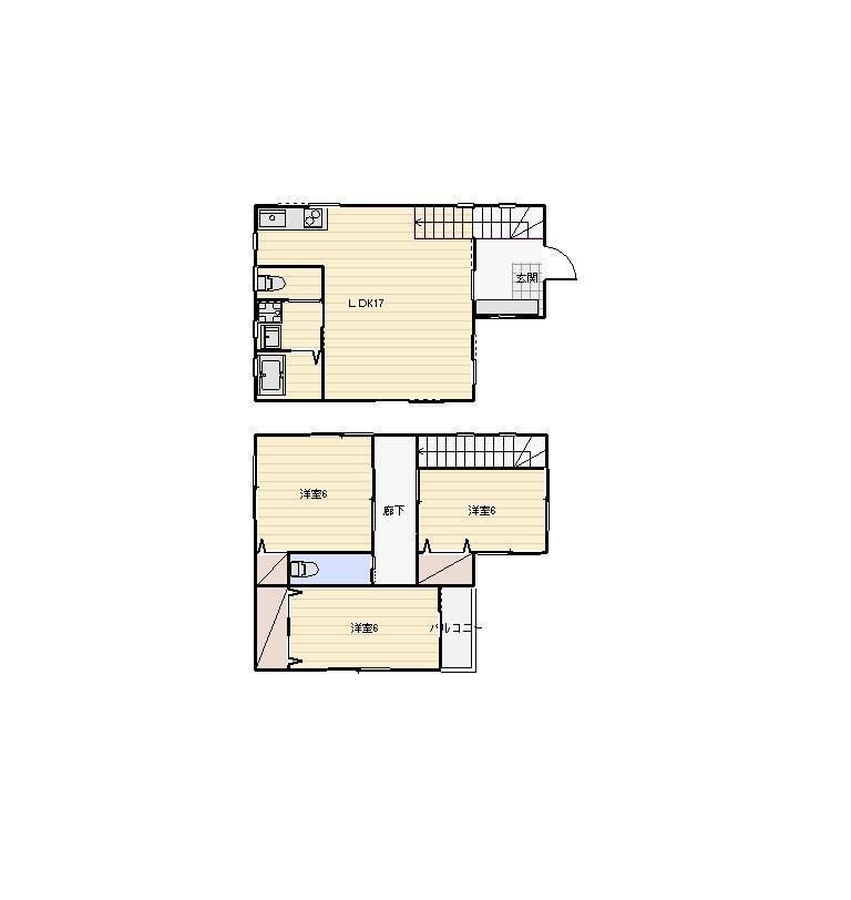 3LDKの一戸建ての間取り図。