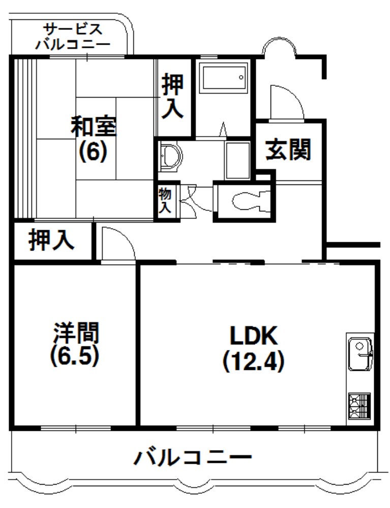 2LDKの間取り図。