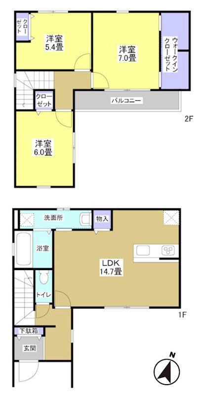 3LDKの間取り図。