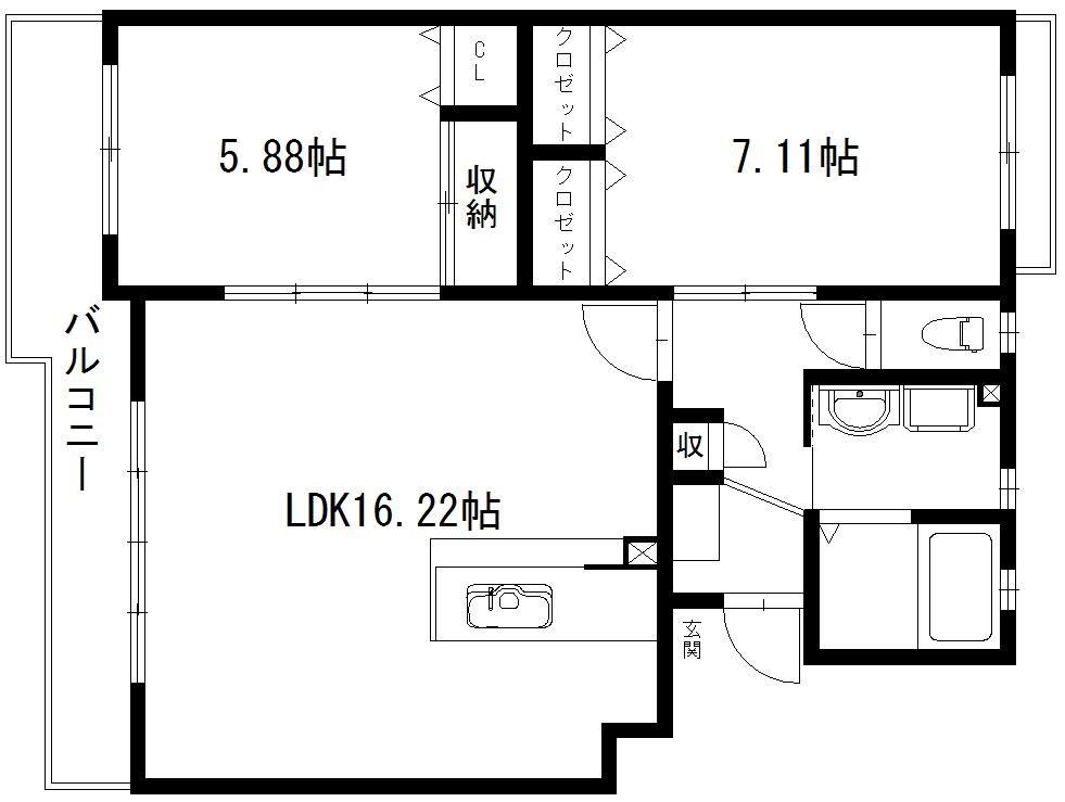 2LDKの間取り図