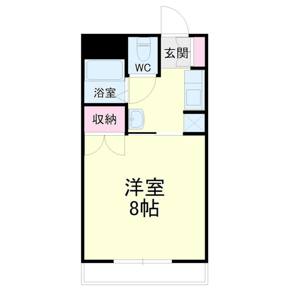 透明感のある1人部屋の間取り図