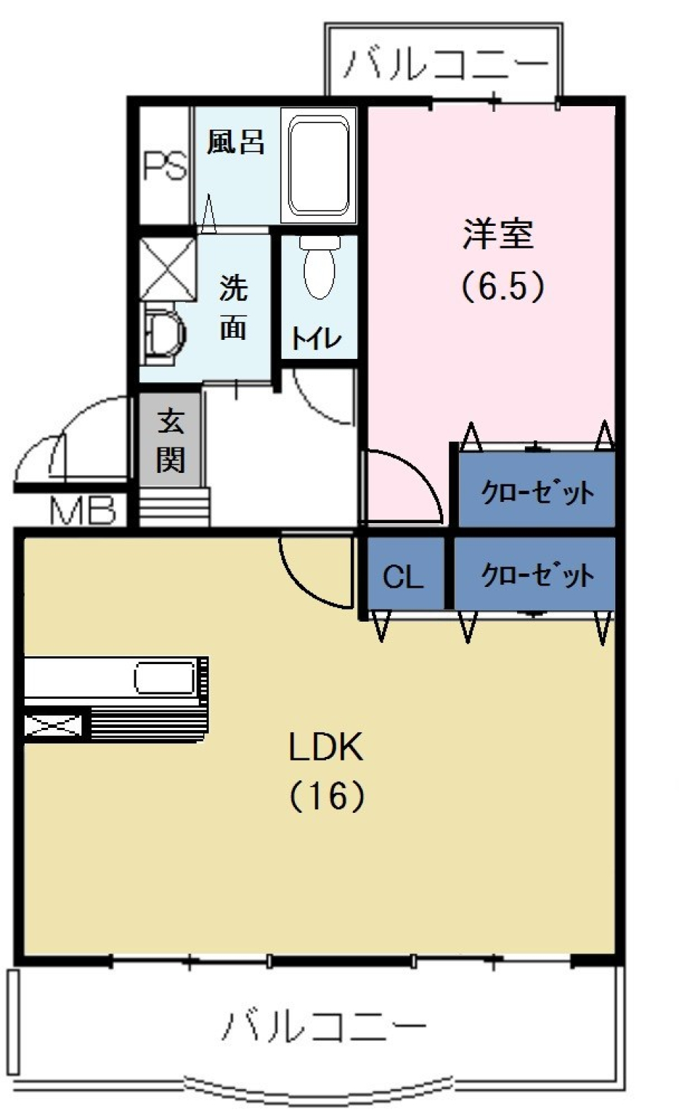 掛川市のリノベ1LDKの間取り図