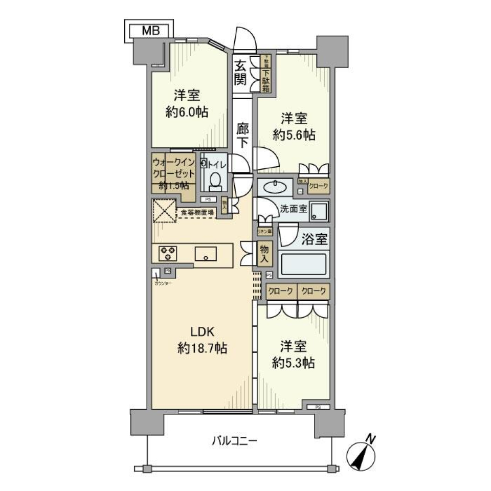 パークホームズ用賀一丁目　704号室の間取り図