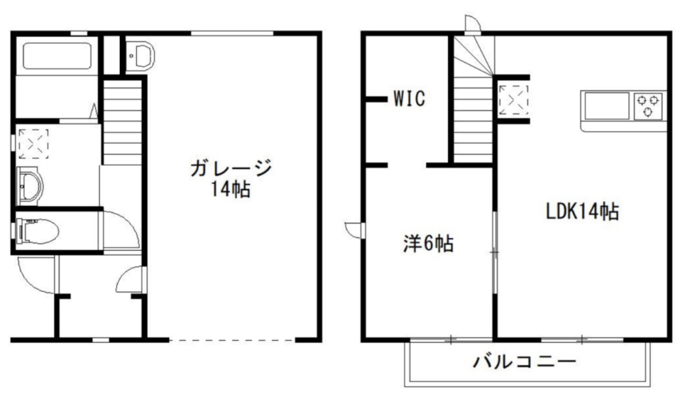 こんなにおしゃれなガレージハウスの間取り図
