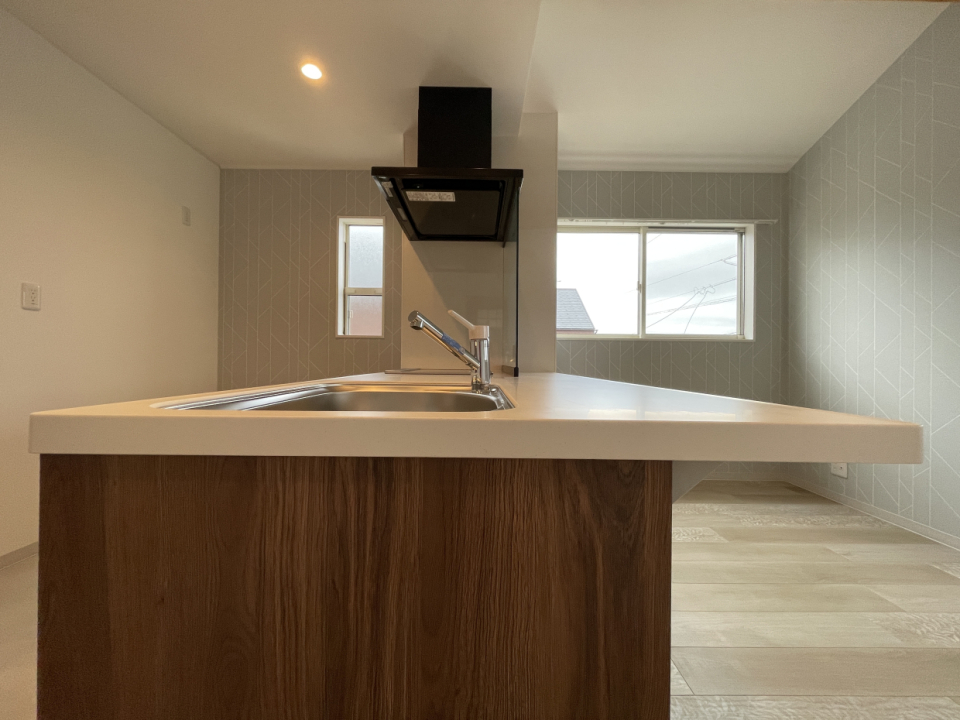 横から見たキッチンカウンター。作業スペースが広く取れるのでお料理しやすそう