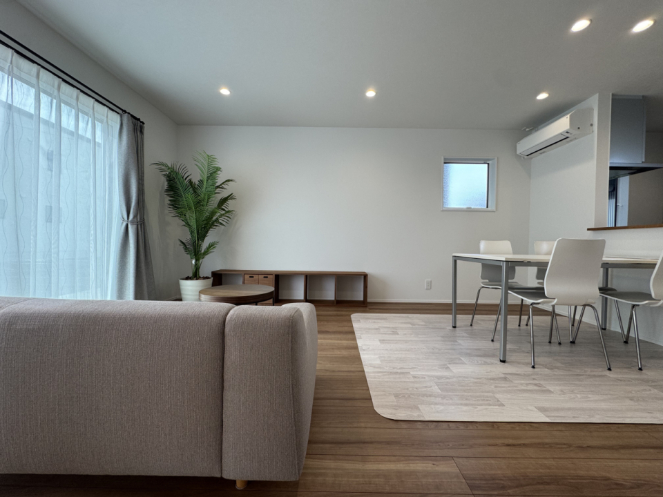 照明はダウンライトで天井もすっきりモダン