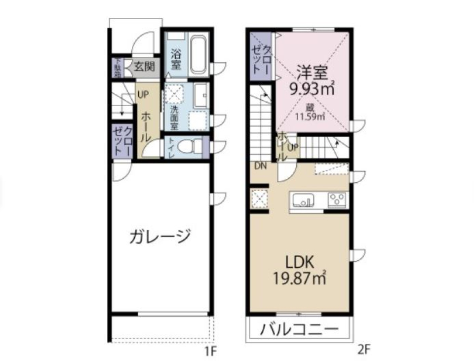 愛車と暮らすガレージハウスの間取り図