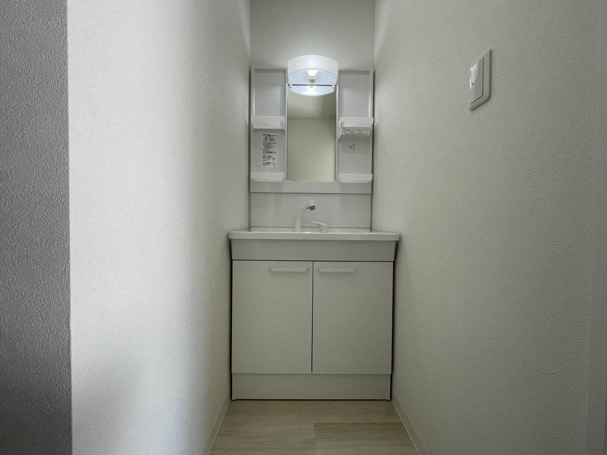 リビング入り口すぐ手前にある洗面所