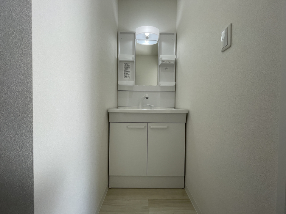 リビング入り口すぐ手前にある洗面所