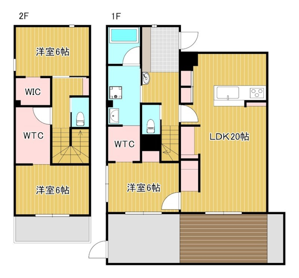 窓を開ければ第2のリビング。ウッドデッキと繋がる20帖の開放感の間取り図