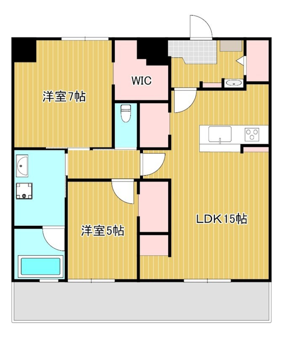 7帖の寝室とWICがある贅沢。ゆとりを愛する大人の2LDKの間取り図
