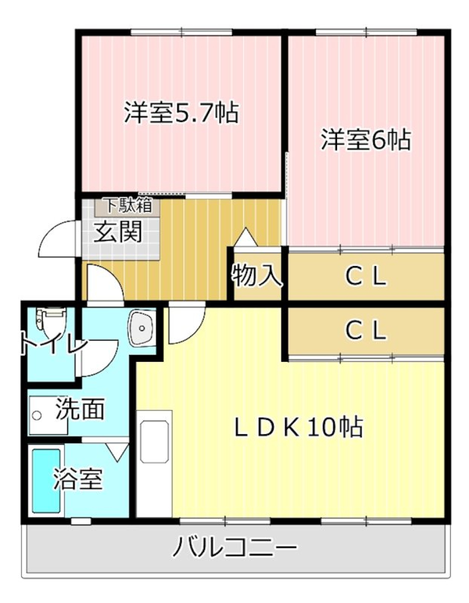 3色フローリングに魅せられるの間取り図