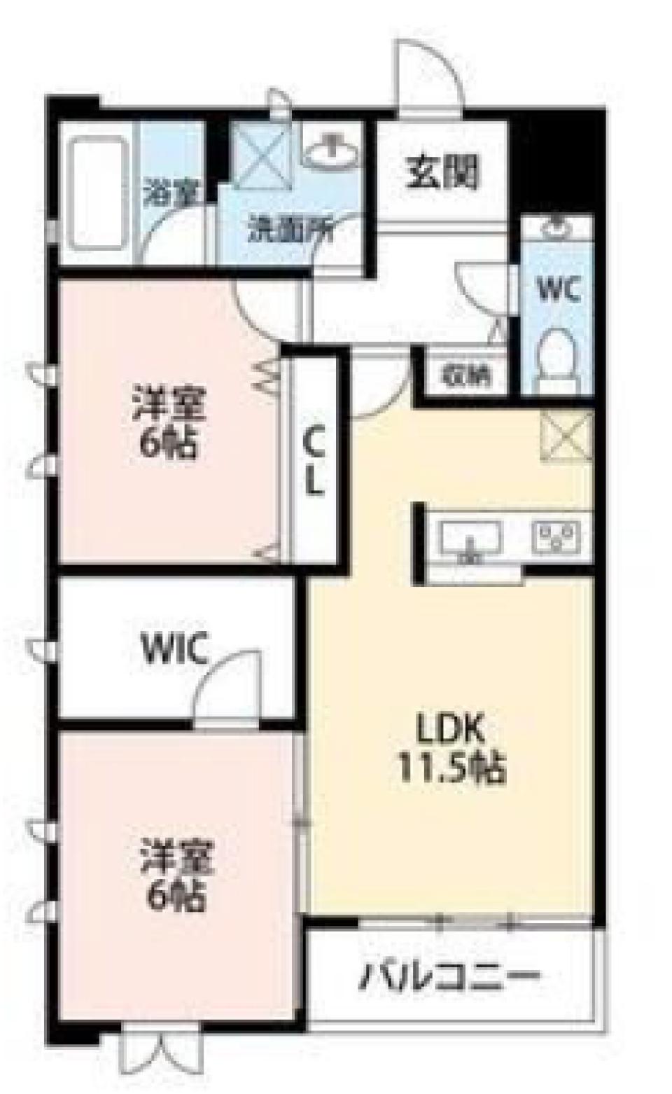 都会的なデザイン外観2LDKの間取り図